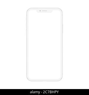 Nuova versione dello smartphone bianco morbido con schermo bianco vuoto. Telefono mockup vettoriale realistico per la dimostrazione visiva delle app Illustrazione Vettoriale