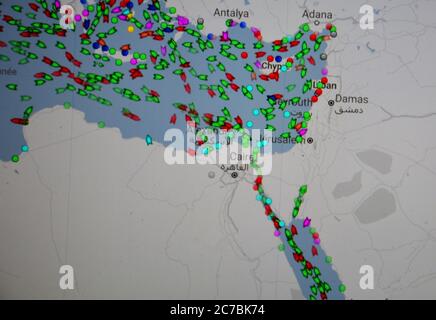 mappa delle rotte marittime in Sud Europa e Nord Africa con sito internet di Pilotes Maritimes Foto Stock
