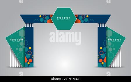 Stand espositivi cancello ingresso vettore con per esposizione mock-up evento, design arco Illustrazione Vettoriale
