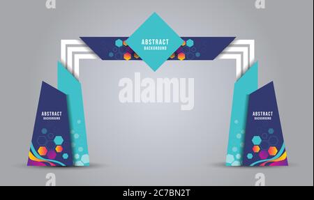 Stand espositivi cancello ingresso vettore con per esposizione mock-up evento, design arco Illustrazione Vettoriale