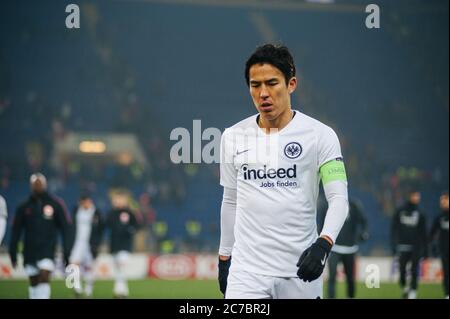 Kharkiv, Ucraina - 14 febbraio 2019: Makoto Hasebe dopo una partita tra Shakhtar Donetsk e Eintracht Francoforte Foto Stock