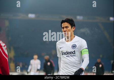 Kharkiv, Ucraina - 14 febbraio 2019: Makoto Hasebe dopo una partita tra Shakhtar Donetsk e Eintracht Francoforte Foto Stock