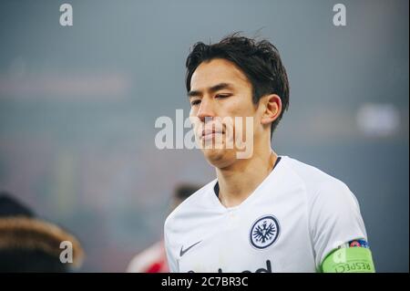 Kharkiv, Ucraina - 14 febbraio 2019: Makoto Hasebe dopo una partita tra Shakhtar Donetsk e Eintracht Francoforte Foto Stock