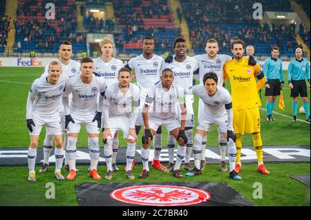 KHARKIV, UCRAINA - 14 febbraio 2019: Foto di squadra di Eintracht Francoforte al Metalist Stadium. Foto Stock