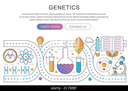 Poster panoramico del concetto di ingegneria genetica, nanotecnologia e bio-modificazione nell'illustrazione vettoriale a gradiente piatto alla moda Illustrazione Vettoriale