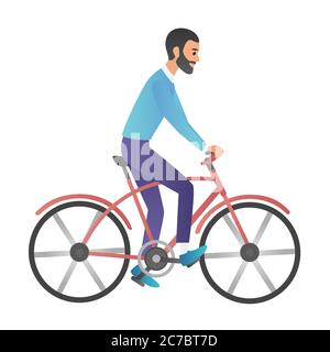 Illustrazione vettoriale in stile cartoon di uomo che corre sulla moto isolato su sfondo bianco. Stile sfumato cartoon alla moda Illustrazione Vettoriale