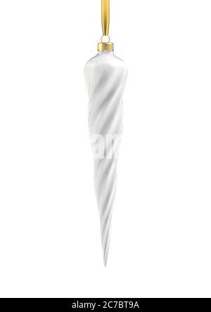 Giocattolo realistico bianco albero di Natale sotto forma di un cicale, spirale. Oggetto di illustrazione 3D per il design natalizio Illustrazione Vettoriale