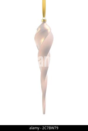 Giocattolo realistico albero di Natale rosa perla sotto forma di una cicetta, spirale. Oggetto di illustrazione 3D per il design natalizio Illustrazione Vettoriale