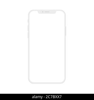 Nuova versione realistica di alta qualità dello smartphone bianco morbido e pulito con schermo bianco vuoto. Telefono mockup vettoriale realistico per la dimostrazione dell'applicazione dell'interfaccia utente visiva Illustrazione Vettoriale