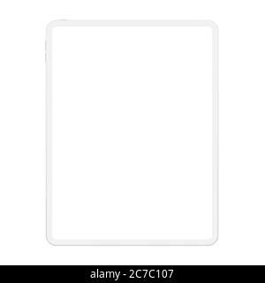 Nuova versione realistica di alta qualità di un tablet con schermo bianco bianco e morbido. Tablet con mockup vettoriale realistico per la dimostrazione visiva dell'applicazione ui Illustrazione Vettoriale