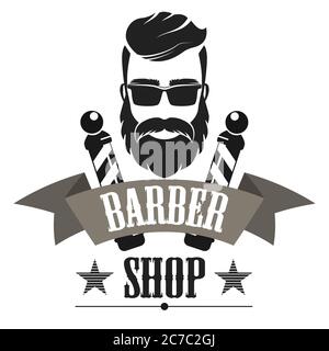 Barber Shop retro etichetta logo, emblema vintage o badge isolato immagine vettoriale Illustrazione Vettoriale