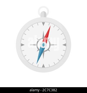 Isolato piatto viaggiatore d'argento bussola moderna con frecce Illustrazione Vettoriale