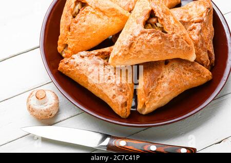 Kurnik, torta russa ripiena di pollo e funghi Foto Stock