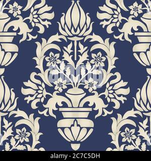 Wallpaper Damask senza cuciture. Modello vintage senza cuciture in stile vittoriano . Motivo floreale disegnato a mano. Illustrazione vettoriale Illustrazione Vettoriale