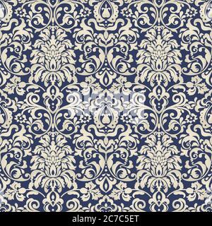 Wallpaper Damask senza cuciture. Modello vintage senza cuciture in stile vittoriano . Motivo floreale disegnato a mano. Illustrazione vettoriale Illustrazione Vettoriale