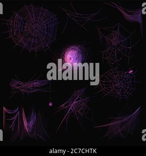 Astratto halloween brillare colorato neon spiderwev cobweb illustrazione vettoriale Illustrazione Vettoriale