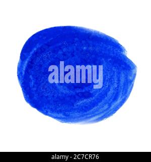 Acquerello blu tinta a mano tinta rotonda di vernice blu. Isolato. Per la progettazione di testo, web, elemento per sfondo, etichetta. Foto Stock