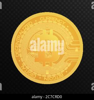 Moneta di bitcoin d'oro. Simbolo di bitcoin di valuta di blockchain di Crypto isolato su illustrazione vettoriale di sfondo trasparente alfa Illustrazione Vettoriale