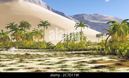Splendido sfondo naturale - Oasi africane rendering 3d Foto Stock