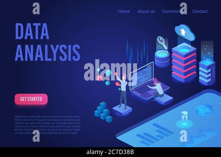 Analisi dei dati maschera vettoriale isometrica a raggi ultravioletti. Analisi Web, servizio di marketing. Big data, server con grafici e grafici. Ricerca finanziaria aziendale. Database, archiviazione dati. Analisi delle statistiche Illustrazione Vettoriale