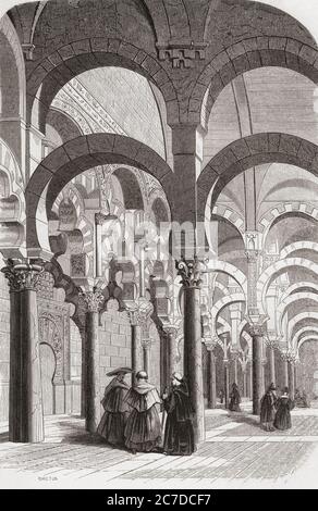 Interno della Grande Moschea, la Mezquita, Cordova, Provincia di Cordova, Andalusia, Spagna, visto qui nel 19 ° secolo. Da Monuments de Tous les Peuples, pubblicato nel 1843. Foto Stock