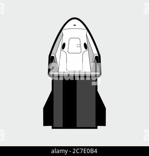 Navicella spaziale, lancio a razzo 2019. Navicella spaziale isolata da vettore. Arte futuristica, razzo lancio vettore retrò illustrazione Illustrazione Vettoriale