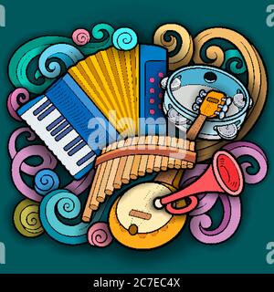 Fumetti doodles disegnati a mano bambini giocattoli illustrazione Illustrazione Vettoriale