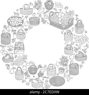 Un sacco di frutta, verdura e bacche in cestini Illustrazione Vettoriale