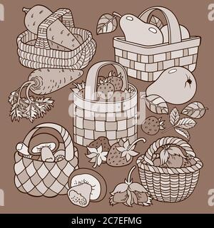 Frutta e verdura in cestini Illustrazione Vettoriale