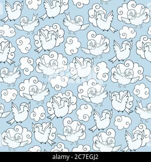 Vettore uccelli cartone animato modello senza giunture Illustrazione Vettoriale