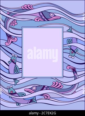 Pesci nel cartone animato mare illustrazione disegnata a mano. Illustrazione Vettoriale