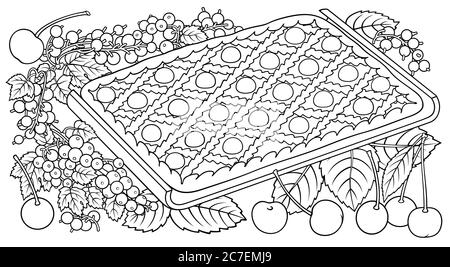 Torta, bacche, frutta disegnata a mano Illustrazione Vettoriale