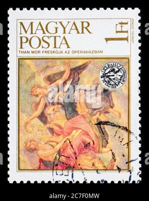 UNGHERIA - CIRCA 1984: Un francobollo dall'Ungheria che mostra che pittura Mor Foto Stock