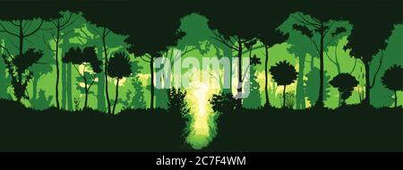 Silhouette della foresta pluviale. Giungla. Paesaggio verde della foresta. Illustrazione vettoriale di sfondo. Illustrazione Vettoriale
