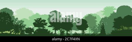Silhouette della foresta pluviale. Giungla. Paesaggio verde della foresta. Illustrazione vettoriale di sfondo. Illustrazione Vettoriale