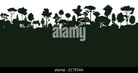 Silhouette della foresta pluviale. Giungla. Paesaggio verde della foresta. Illustrazione vettoriale di sfondo. Illustrazione Vettoriale