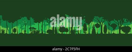 Silhouette della foresta pluviale. Giungla. Paesaggio verde della foresta. Illustrazione vettoriale di sfondo. Illustrazione Vettoriale