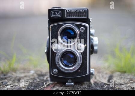 WAYNE, STATI UNITI - 01 lug 2019: Yashica MAT LM fotocamera all'aperto foto Foto Stock