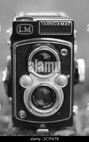 WAYNE, STATI UNITI - 01 lug 2019: Yashica MAT LM fotocamera in esterni b&w foto Foto Stock