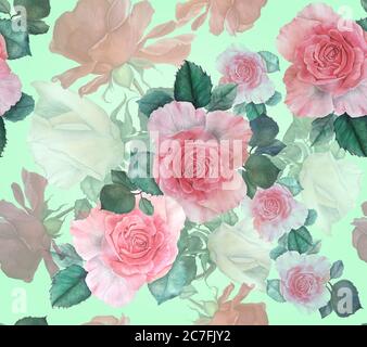 Disegno senza cuciture floreale vintage acquerello illustrazione botanica Foto Stock