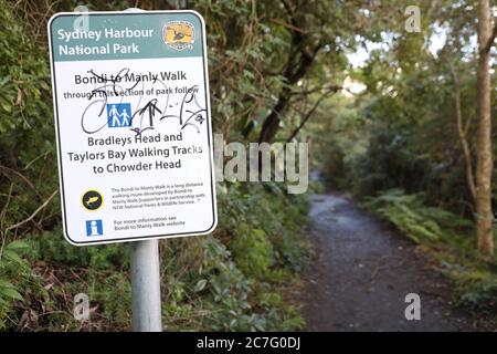 Sydney Harbour National Park, Bondi a Manly Walk, Bradleys Head e Taylors Bay, percorsi a piedi per Chowder Head a Mosman, Sydney, NSW, Australia Foto Stock