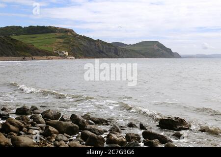 Bassa marea tra Lyme Regis e Charmouth, Dorset, Inghilterra, Gran Bretagna, Regno Unito, Regno Unito, Europa Foto Stock