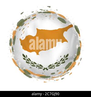 Bandiera rotonda grunge di Cipro con spruzzi di colore bandiera. Illustrazione vettoriale. Illustrazione Vettoriale