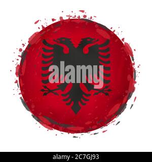 Bandiera rotonda grunge dell'Albania con spruzzi di colore bandiera. Illustrazione vettoriale. Illustrazione Vettoriale