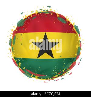 Bandiera rotonda del Ghana con spruzzi di colore bandiera. Illustrazione vettoriale. Illustrazione Vettoriale