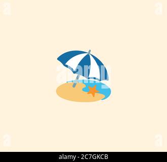 Spiaggia con vettore ombrello icona isolato. Illustrazione della spiaggia con l'icona a forma di ombrello Illustrazione Vettoriale