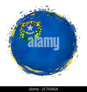 Bandiera rotonda dello stato americano del Nevada con spruzzi di colore bandiera. Illustrazione vettoriale. Illustrazione Vettoriale