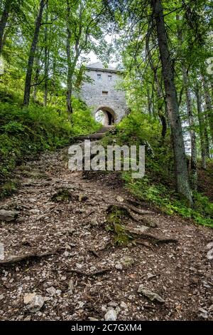 Rovine del castello di Muran, repubblica slovacca, Europa. Destinazione del viaggio. Foto Stock