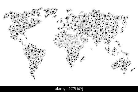 Mappa mondiale cerchio grafico bianco nero vettore di illustrazione dello schizzo isolato Illustrazione Vettoriale