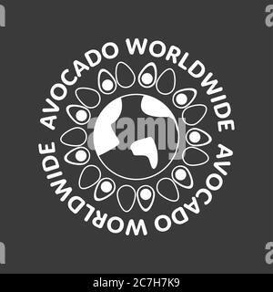 Avocado design mondiale per t-shirt. Illustrazione isolata della terra avocado. Design vegan t-shirt Illustrazione Vettoriale